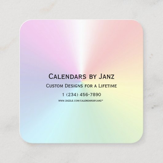 Carte De Visite Carré Calendrier Rainbow Shimmer 2023 par Janz (Dos)