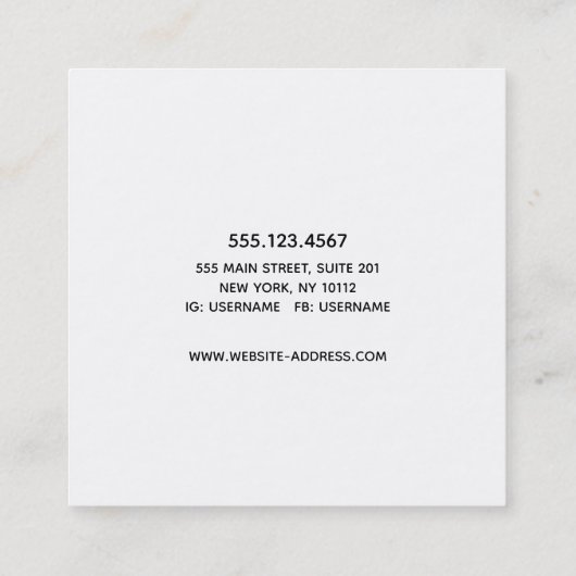 Carte De Visite Carré Calliage de script manuscrit blanc simple (Dos)