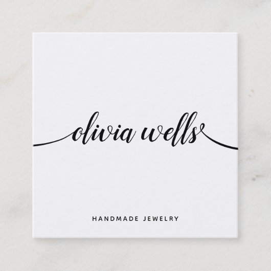 Carte De Visite Carré Calliage de script manuscrit blanc simple (Devant)