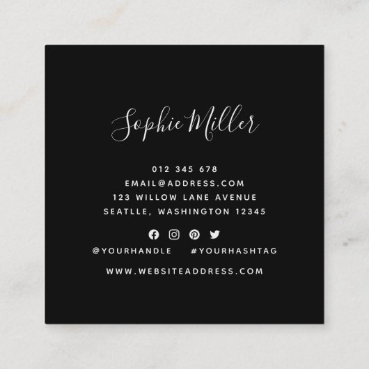 Carte De Visite Carré Calligraphie des frontières Médias sociaux Couleur (Dos)