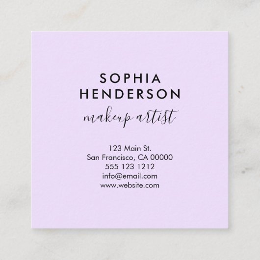 Carte De Visite Carré Calligraphie Fille Lumière Moderne Violet (Dos)