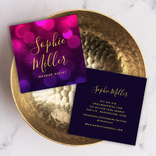 Carte De Visite Carré Calligraphie moderne Magenta Blue Bokeh Lumières