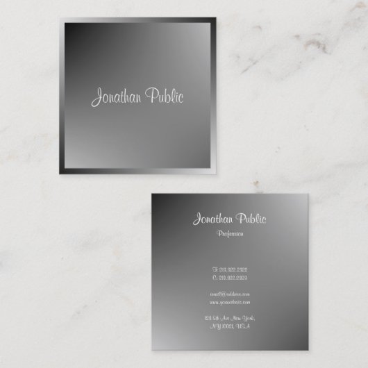 Carte De Visite Carré Calligraphie moderne Script Nom Modèle Élégant (Devant / Derrière)