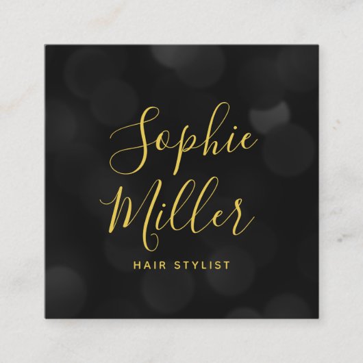Carte De Visite Carré Calligraphie moderne tendance Lumières Dark Bokeh (Devant)