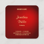 Carte De Visite Carré Calligraphie Or Texte Modèle Élégant Rouge Damas (Dos)