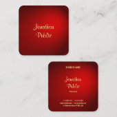 Carte De Visite Carré Calligraphie Or Texte Modèle Élégant Rouge Damas (Devant / Derrière)