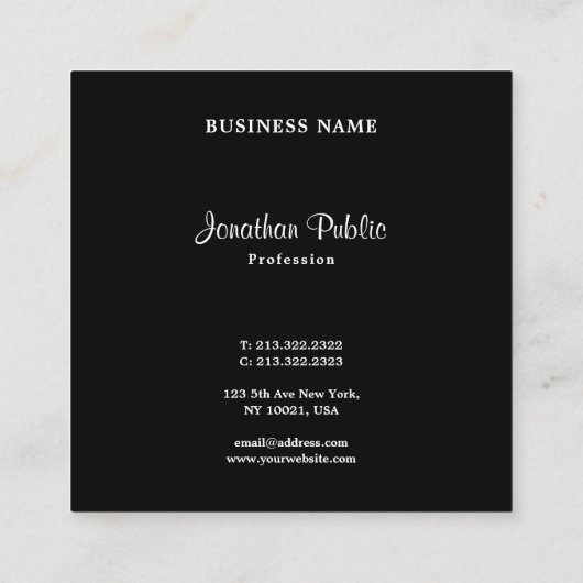 Carte De Visite Carré Calligraphie Script Élégant Noir Et Blanc Tendance (Dos)