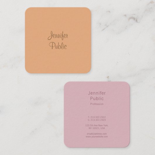 Carte De Visite Carré Calligraphie Script Nom Modèle Moderne Élégant (Devant / Derrière)