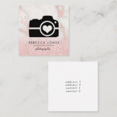 Carte De Visite Carré caméra sur pierre de marbre rose (Devant / Derrière)