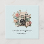 Carte De Visite Carré Camera with Flowers Retro Pastel Image (Devant)