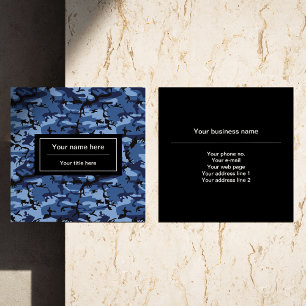 Carte De Visite Carré Camo Navy, Camouflage Bleu, Militaire, Armée