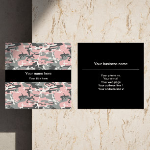 Carte De Visite Carré Camo rose et gris, Camouflage, Militaire, Armée