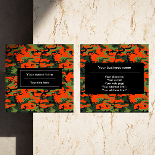 Carte De Visite Carré Camo Vert et Orange, Camouflage, Militaire, Armée