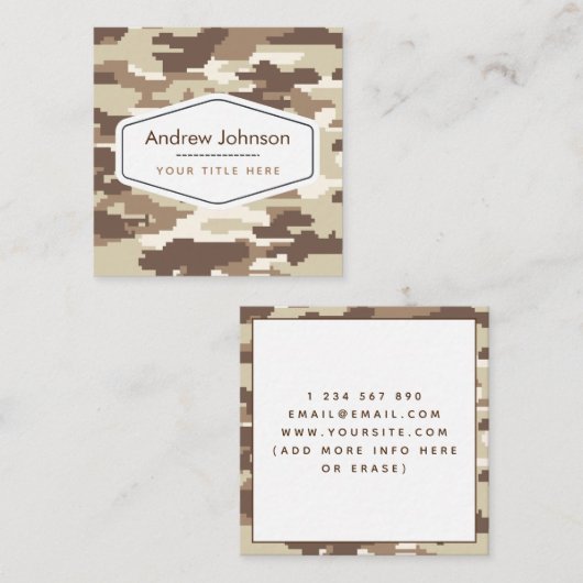 Carte De Visite Carré Camouflage Brown moderne Motif de style militaire (Devant / Derrière)