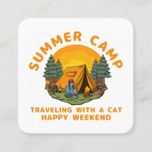 Carte De Visite Carré Camp d'été en voyage avec un chat