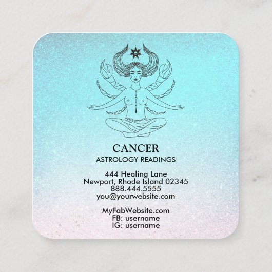Carte De Visite Carré *~* CANCER - Zodiac Astrologie Lecture Aqua Partie (Dos)