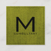 Carte De Visite Carré Canevas vert Élégant Monogramme (Devant)