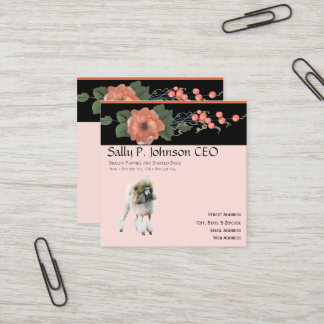 Carte De Visite Carré Caniche sur le melon noir floral