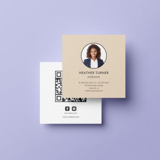 Carte De Visite Carré Capture d'écran QR CODE ou Logo Professional Ecrù