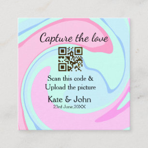 Carte De Visite Carré Capturez l'amour ajouter QR scan marbre rose bleu 