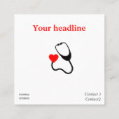 Carte De Visite Carré Cardiologue - stéthoscope en forme de coeur (Dos)