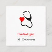 Carte De Visite Carré Cardiologue - stéthoscope en forme de coeur (Devant)