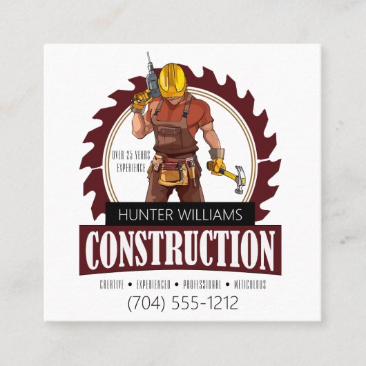 Carte De Visite Carré Carpentier de construction QR Code Moderne Profess (Devant)