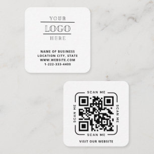 Carte De Visite Carré Carré de code QR et logo personnalisé blanc modern