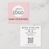 Carte De Visite Carré Carré de logo professionnel de code QR rose pâle (Devant / Derrière)
