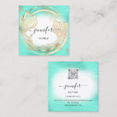 Carte De Visite Carré Carré de logo QRCode bleu Mint Blanc or (Devant / Derrière)