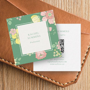 Carte De Visite Carré Carré floral Boho moderne QR