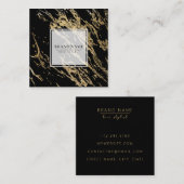 Carte De Visite Carré carré moderne chic en marbre noir (Devant / Derrière)