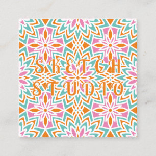 Carte De Visite Carré Carreau arc-en-ciel en relief orange rose vert