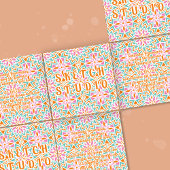 Carte De Visite Carré Carrelage vert orange Rainbow Emboss