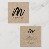 Carte De Visite Carré Carte d'appel du Carré Kraft initial de script noi (Devant / Derrière)