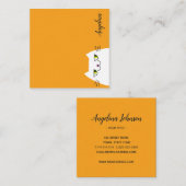 Carte De Visite Carré Cartoon de chat blanc simple amusant Jaune (Devant / Derrière)