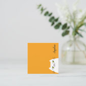 Carte De Visite Carré Cartoon de chat blanc simple amusant Jaune (Debout devant)