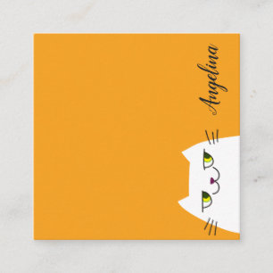 Carte De Visite Carré Cartoon de chat blanc simple amusant Jaune