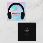 Carte De Visite Carré Casques DJ sur arrière - plan faux holographique (Devant / Derrière)