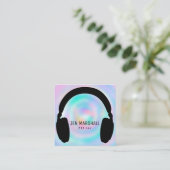 Carte De Visite Carré Casques DJ sur arrière - plan faux holographique (Debout devant)