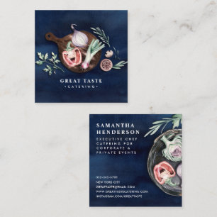 Carte De Visite Carré Catering à l'aquarelle bleue de style professionne