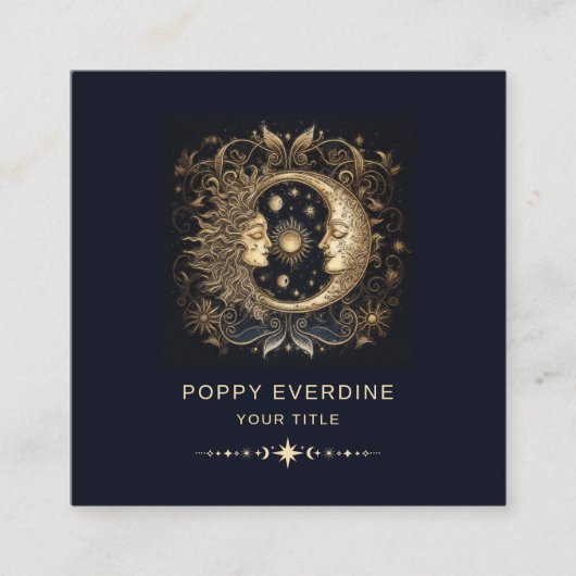 Carte De Visite Carré Céleste Mystique Lune Bleu Or (Devant)