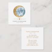 Carte De Visite Carré Céleste Mystique Lune Bleu Or (Devant / Derrière)