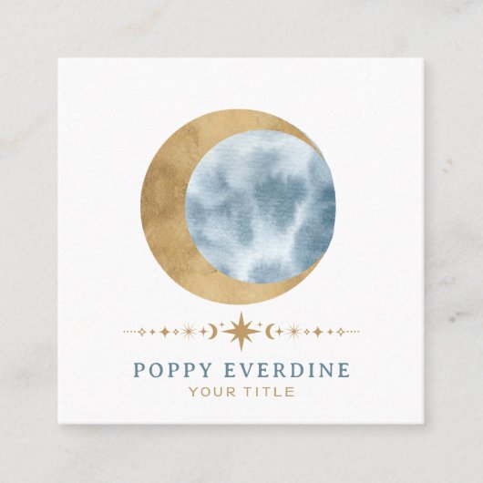 Carte De Visite Carré Céleste Mystique Lune Bleu Or (Devant)