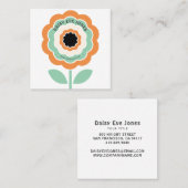 Carte De Visite Carré Cercle de fleurs vert orange noir rétro Boho (Devant / Derrière)