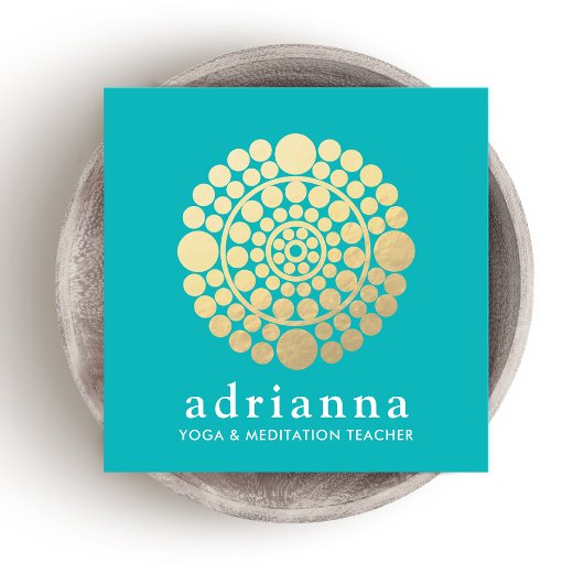 Carte De Visite Carré Cercle d'or moderne Mandala Turquoise