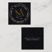 Carte De Visite Carré cercle monogramme sur noir (Devant / Derrière)