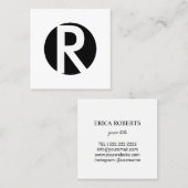 Carte De Visite Carré Cercle noir initial audacieux de monogramme (Devant / Derrière)
