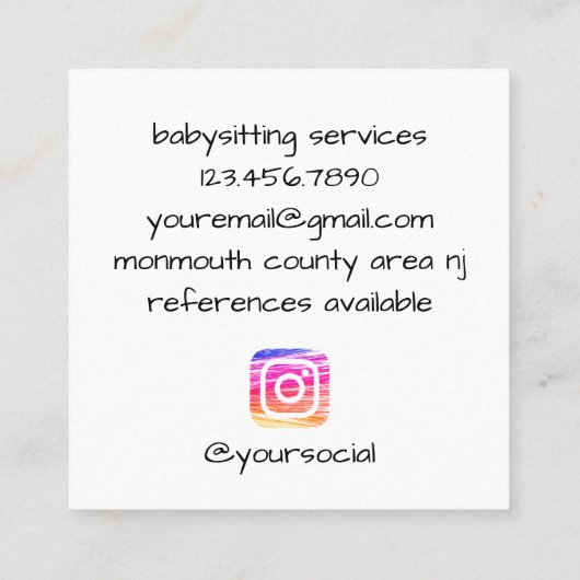 Carte De Visite Carré Cercle Vêtements Pins Bleu et Pêcher IG Babysitter (Dos)