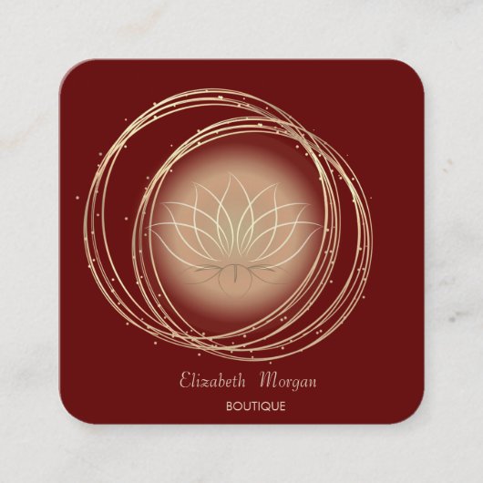 Carte De Visite Carré Cercles Or Élégant Moderne Lotus Red (Devant)